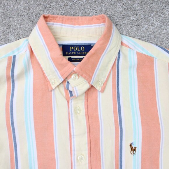 Polo Ralph Lauren Shirt Mens Medium Orange/Yellow/Blue Custom Fit Flesh Pony L/S - Picture 6 of 14